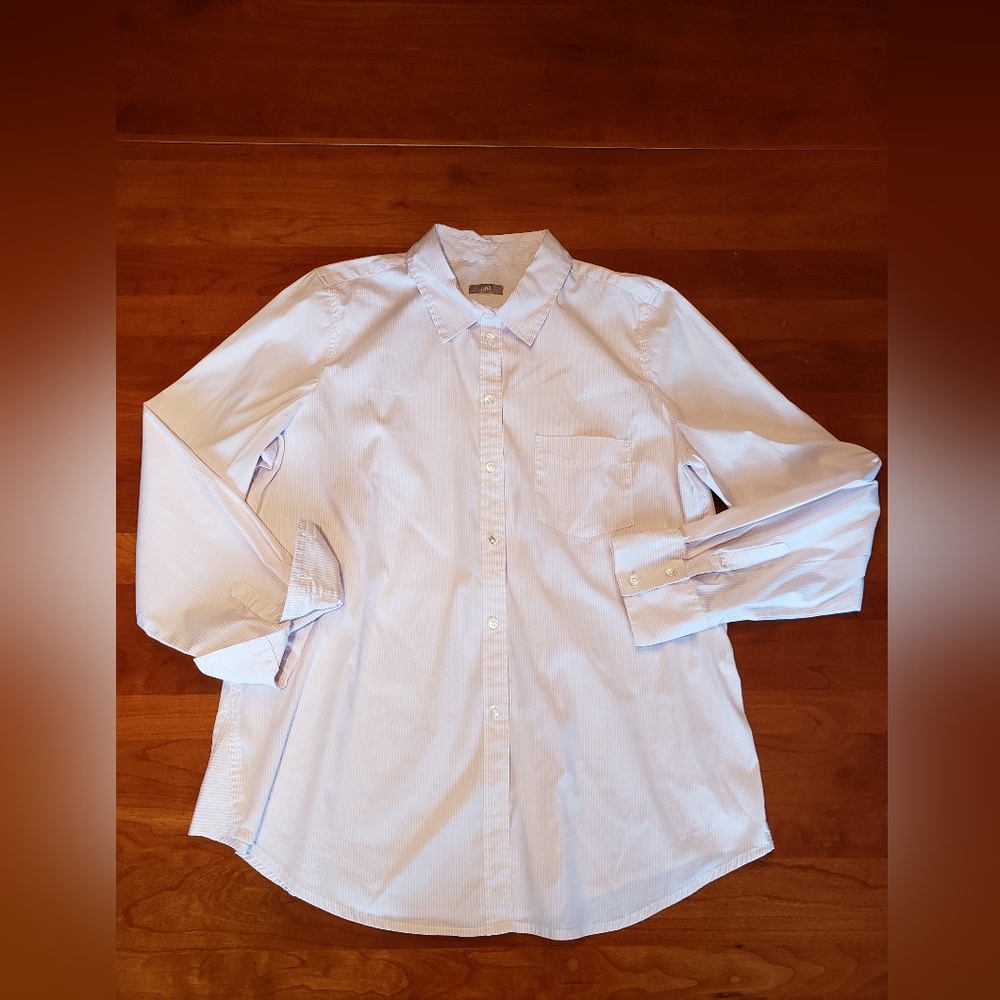 J. Jill Striped Shirt, Size L, pink-white stripe.